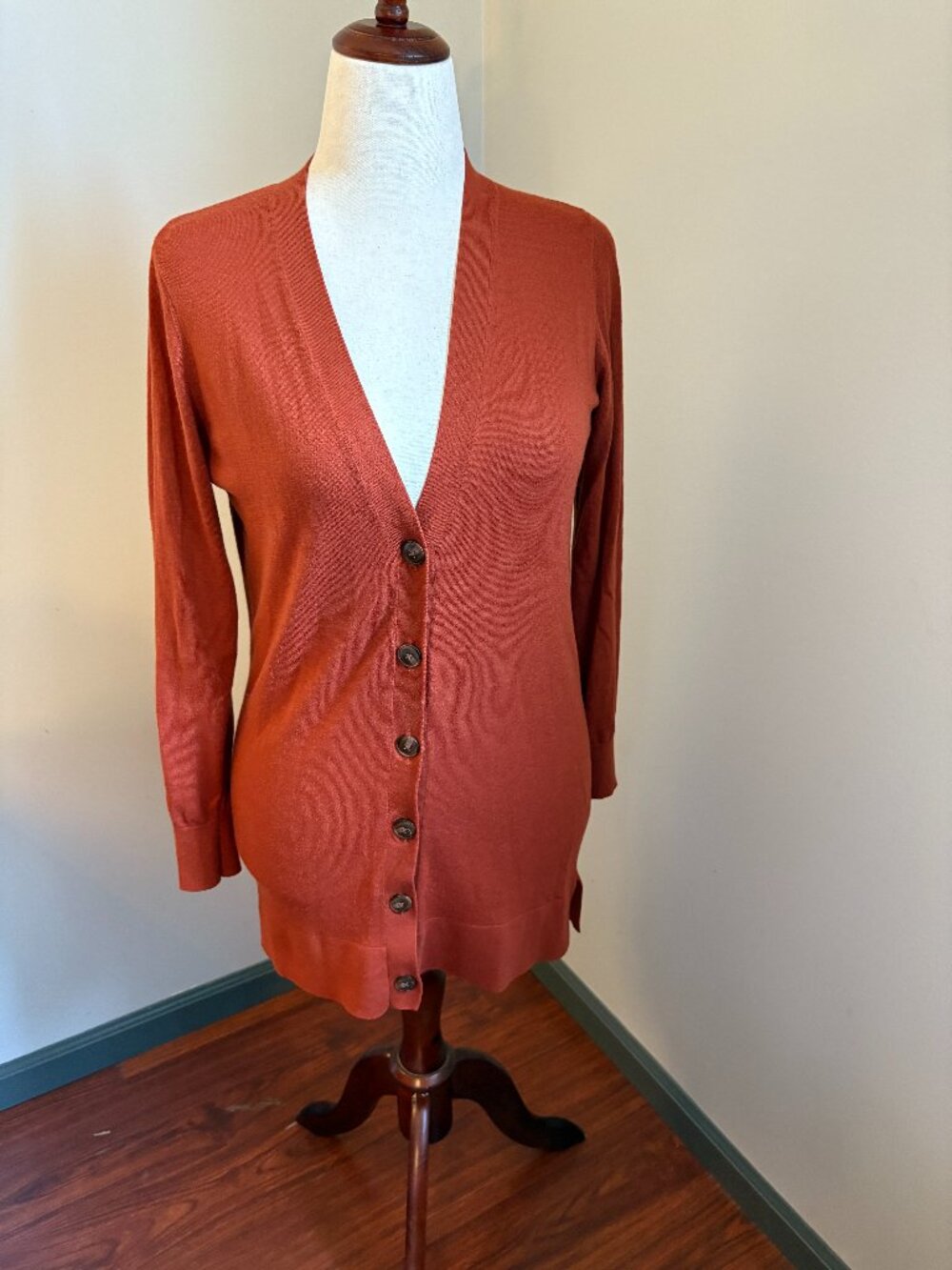 LOFT Rust Orange Longline Button Front Cardigan Sweater Women’s Medium